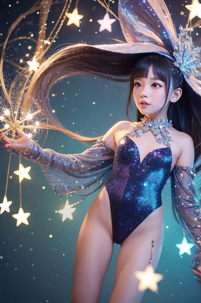 Long Purple hair, Vietnamese, beautiful 23 year old woman, very attractive, brown eyes, elf ears, very cute, thin athletic body, wearing modest American flag theme outfit watching fireworks