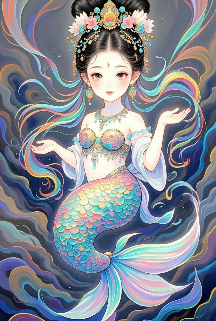  Chinese style，Mermaid Princess，colored fish tail