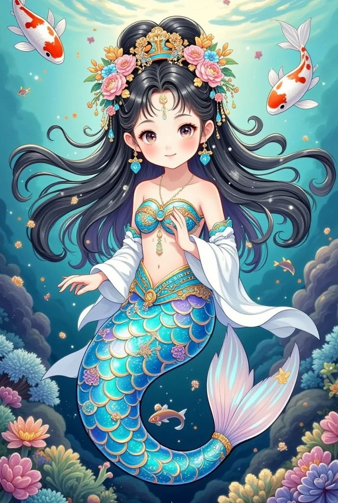  Chinese style，Mermaid Princess，Colorful fish tail