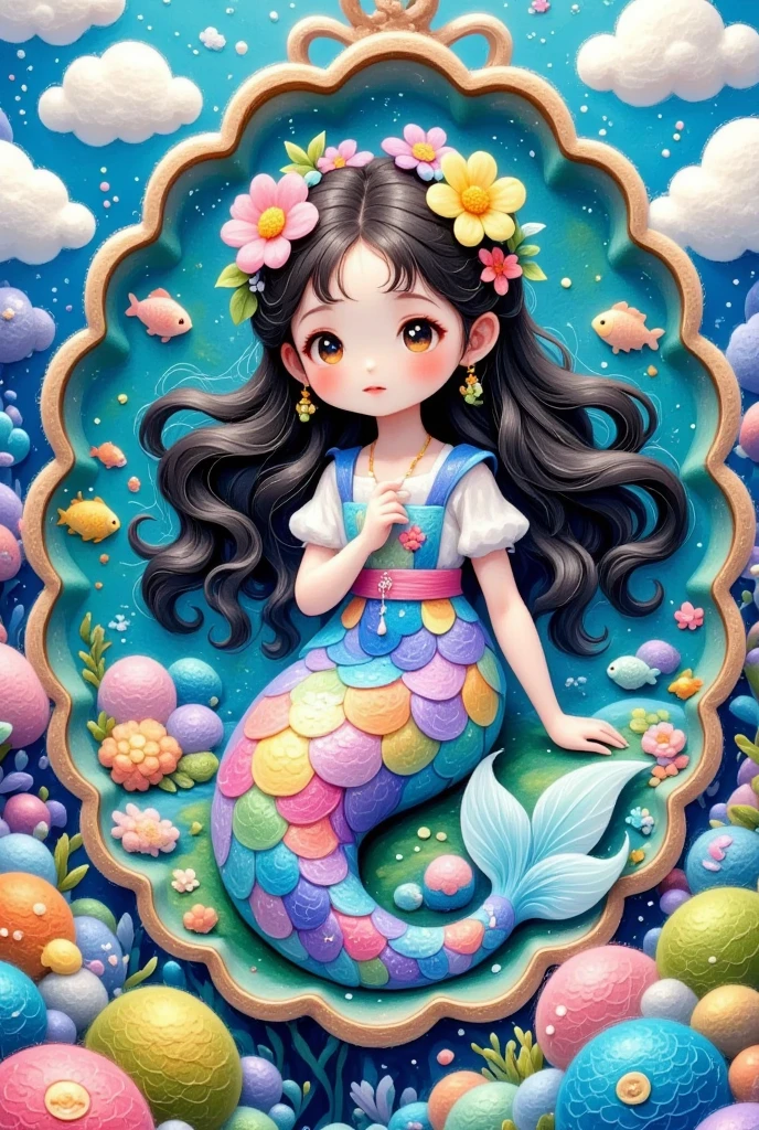  Chinese style，Mermaid Princess，Colorful fish tail