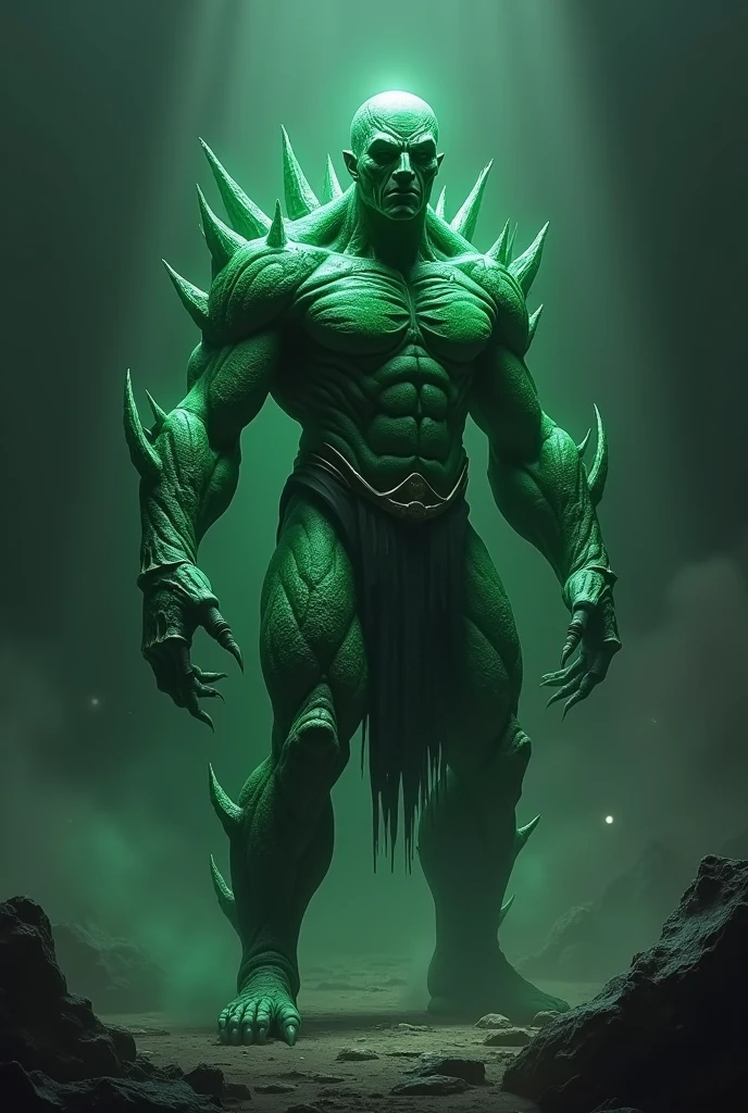 A green skinned man, grey bg