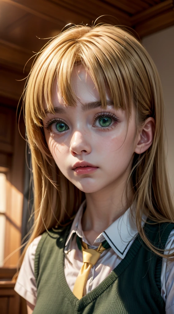 asia argento, long hair, blonde hair, (green eyes:1.3), (parted bangs:1.5), ahoge,
16k, highres, masterpiece, best quality, realistic, cinematic photo a very short girl, solo, (looking at viewer:1.2), high definition, 8K, detailed face, grabbing her breast, showing her breast,long hair, blonde hair, (green eyes:1.3), school uniform, white shirt, black vest, red ribbon tie, pleated red skirt, indoors, warm lighting, calm expression, neat and tidy appearance, ahoge, soft shadows.






