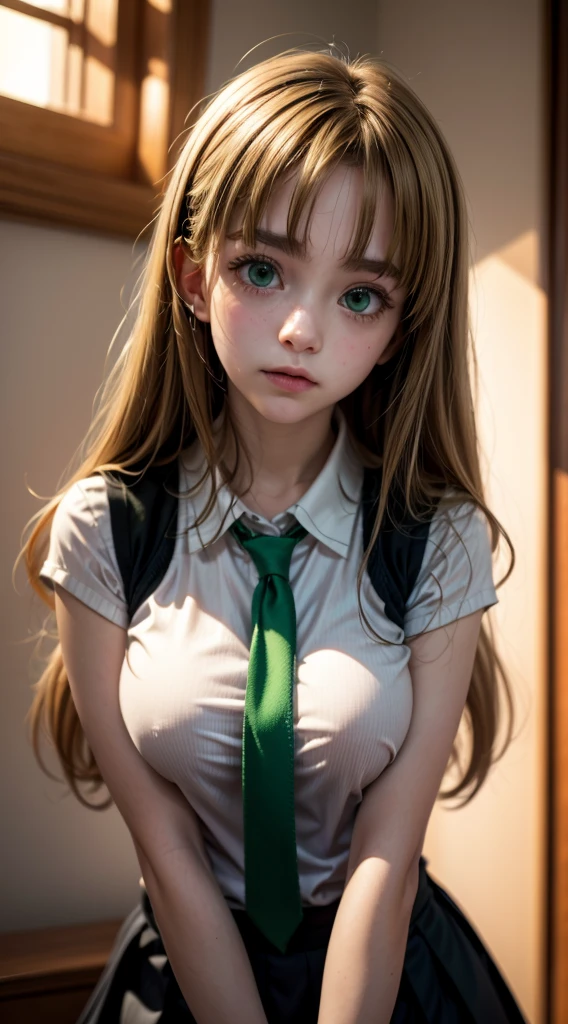 asia argento, long hair, blonde hair, (green eyes:1.3), (parted bangs:1.5), ahoge,
16k, highres, masterpiece, best quality, realistic, cinematic photo a very short girl, solo, (looking at viewer:1.2), high definition, 8K, detailed face, grabbing her breast, showing her breast,long hair, blonde hair, (green eyes:1.3), school uniform, white shirt, black vest, red ribbon tie, pleated red skirt, indoors, warm lighting, calm expression, neat and tidy appearance, ahoge, soft shadows.






