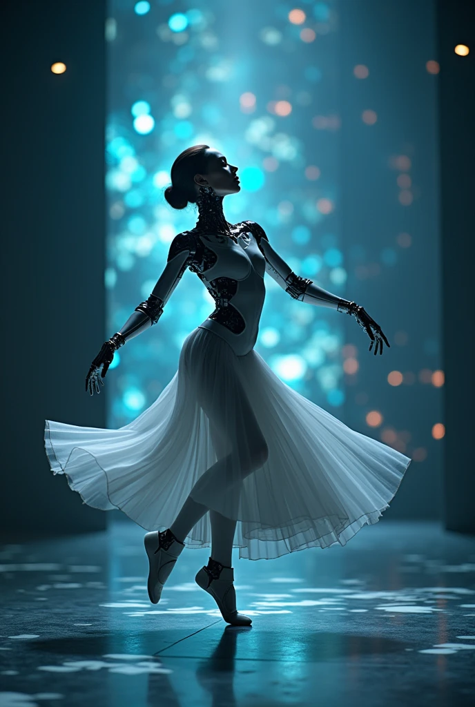 ((Full Shot)) Angelic beauty, fantastic and mysterious light. Dancing on ice, the background is the ruins of tens of thousands of years ago,