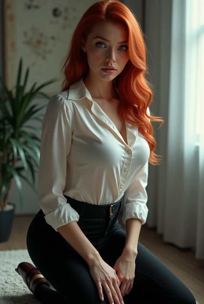 The most beautiful red haired girl big breasts, big breasts dressed as sexy secretary