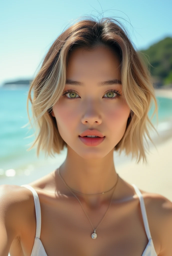 (hyper real)、female explorer、
Hugeness　Beautiful woman　High level image quality　High resolution　realistic　short hair　a blonde、　blonde woman in a、mature woman、middle-aged women、((Big big cleavage))、Fine skin texture、超A high resolution、realistic、plump body shape、angry face、中年Beautiful woman、beautiful expression、 fine green eyes、blonde、fluffy long hair、Kamimei、非常に繊細でFine skin texture、３５explorer woman、(female explorer)、(Being in a very deep jungle)、female explorer、cleavage、open neckline、big ass、bright red lips、(Wear bright khaki lingerie)、、wearing a brown hat、(((alone)))、
