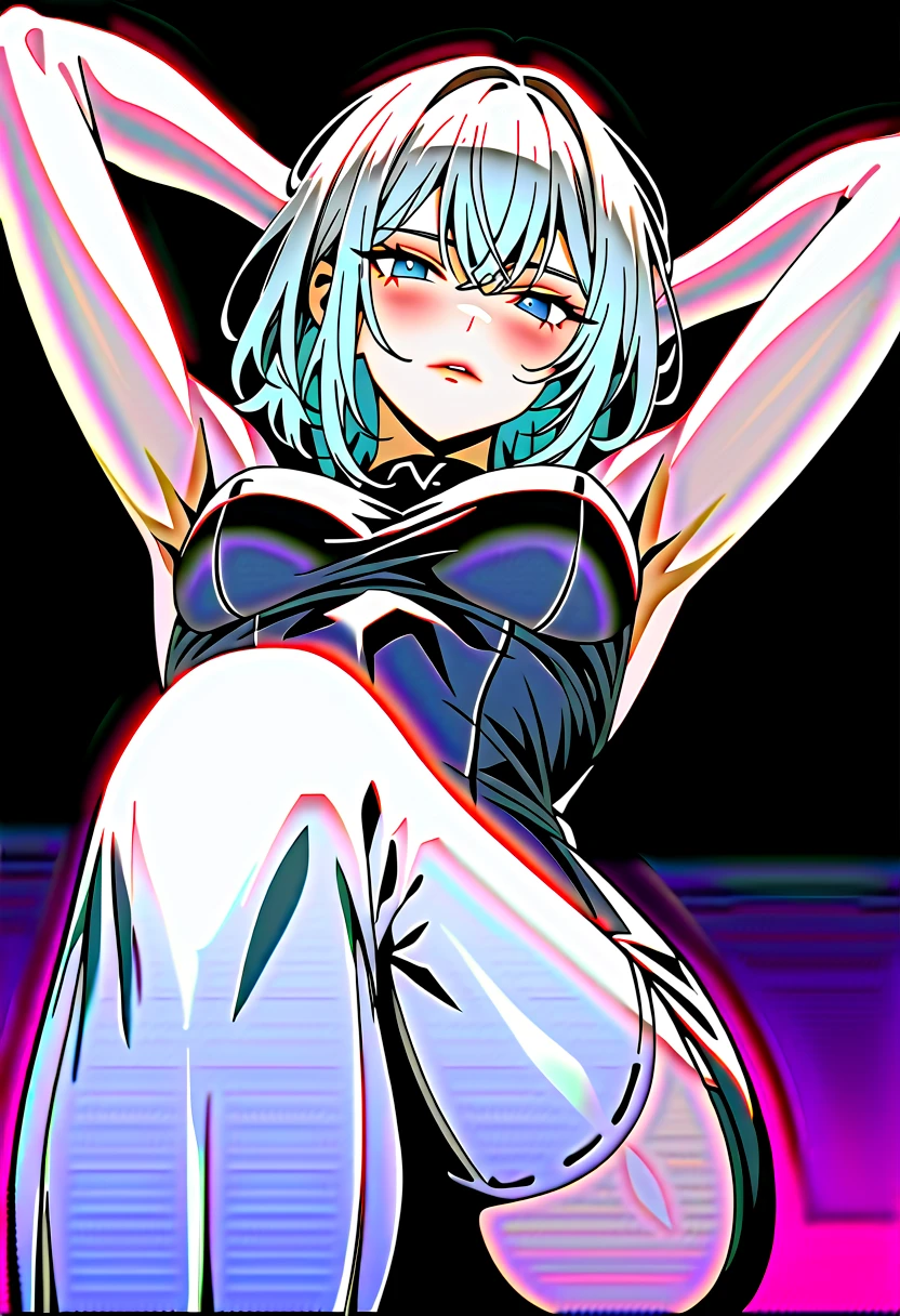 (masterpiece:1.2), hyper detail, best quality, (intricate_details:1.1), beautiful detailed, beautiful hair,short cut hair, solo, 1girl,ONE SIDE UP,(Ram),(sweating:1.2),(steam),heavy breathing,steam,blush,(wide-eyed:0.6),open mouth,(from below:1.1),shoulder,((camisole)),cleavage,dark,backlighting, shoulder focus,breasts focus,full body,small breasts,breasts focus, shoulder focus,pov,in bed room,BREAK 1boy,hand job,grab penis,cum,cum on breasts,girl on top