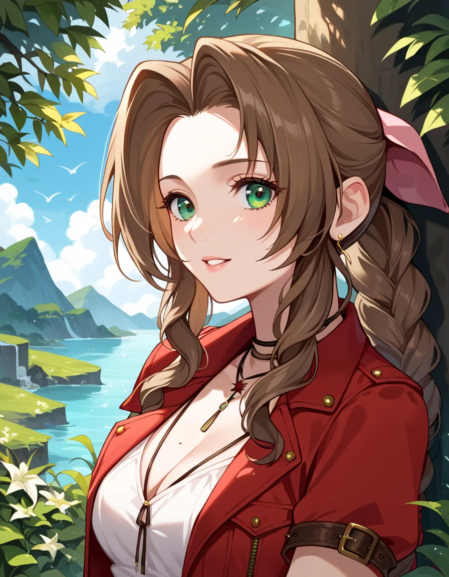 score_9, score_8_up, score_7_up, masterpiece, source_anime, BREAK, 1girl, aerith_gainsborough, final_fantasy, 1girl, brown_hair, green_eyes