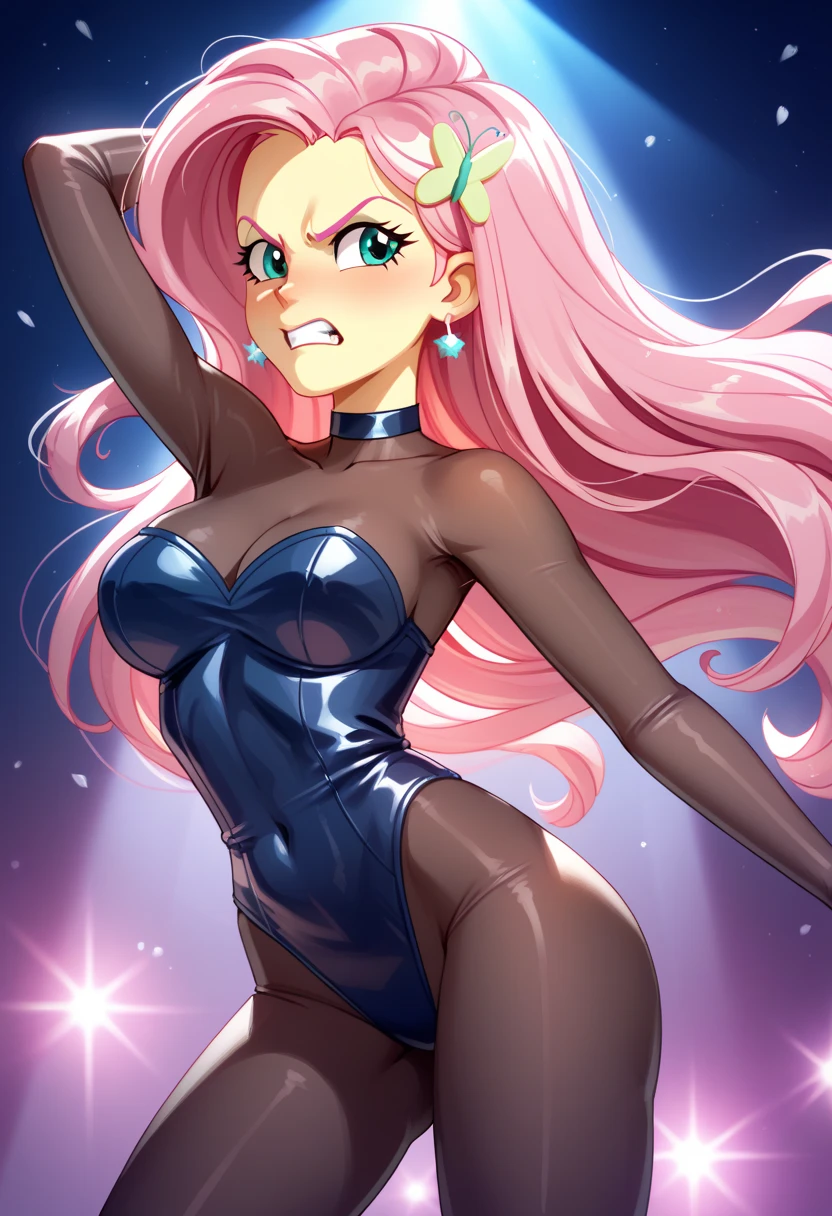 Eqg    fluttershy   in   club night  dancing  in a bodystocking angry. 