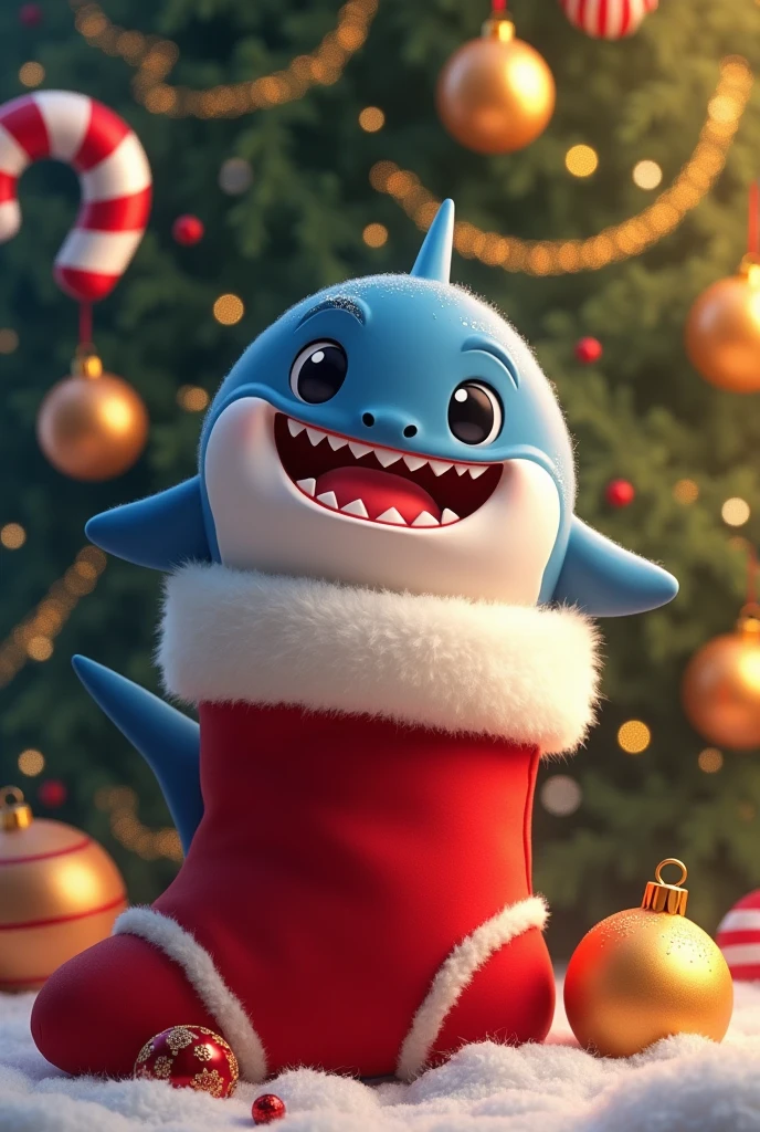 The little smiling shark with a sweater is happy to receive a gift