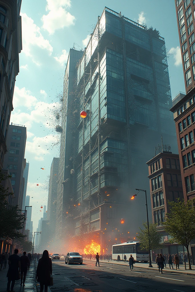 2 car crashing, big explosion in background, city, cartoon style