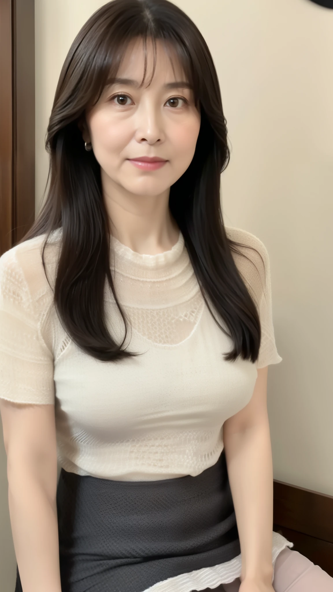 ((top quality、8k、masterpiece:1.3))、Clear focus, High level of image quality, high resolution,Crewneck shirt,Sports T-shirts,Black sweatpants,47-year-old long-haired woman,Mature,Charming smile,Drawing lips correctly,,Standing,slim,Sagging breasts,Outdoor Background, (Full Body Esbian:1.7),