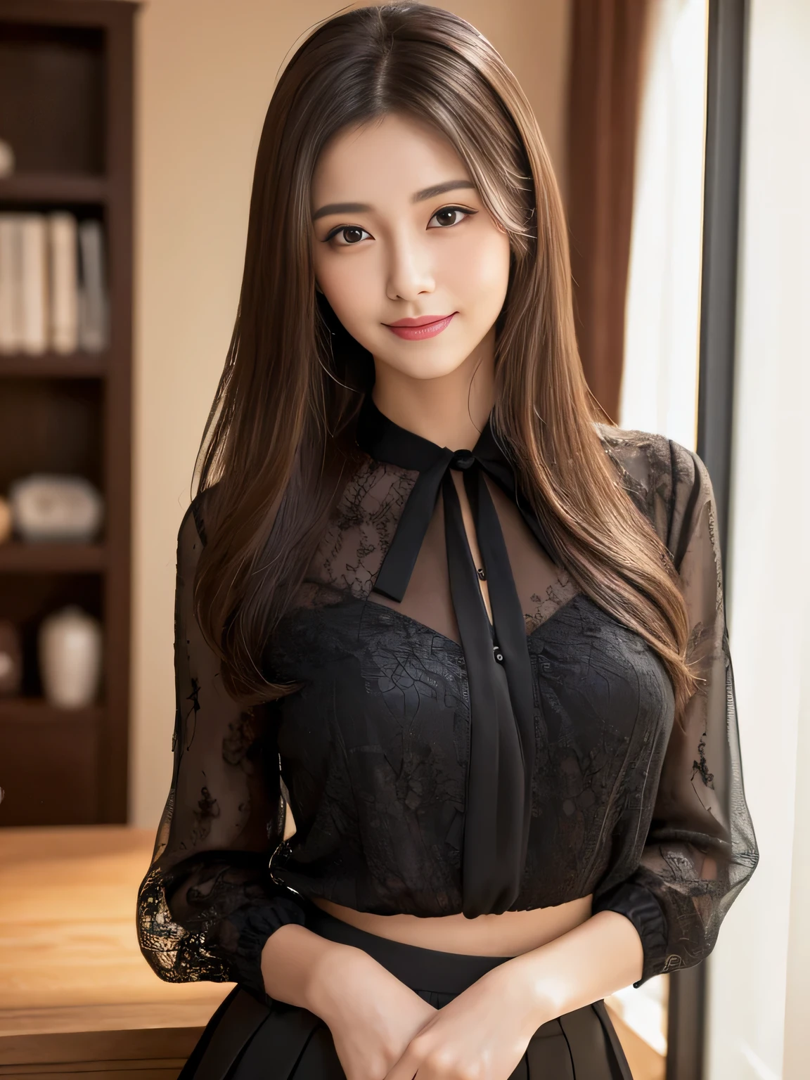 girl, waist up, smile, beautiful lighting, deep shadow, best quality, masterpiece, ultra highres, photorealistic