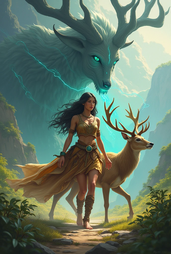 beautiful sexy female RPG ranger who commands various mystical animals, naked, 
The animals that accompany him are formed from  black shadows