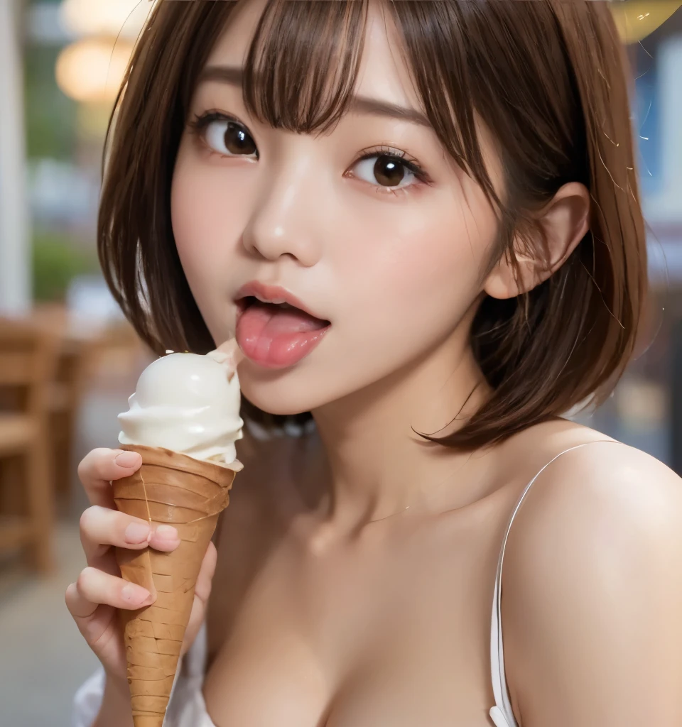 Pubic hair grows、Smile full of happiness、((During hard sex:1.3))、Pink Panties、、Panting face、Lacking、After being attacked、school girl outfit(Plaid miniskirt)、a sailor suit、Sweating、Expression in a state of excitement、short-hair、eye glass、((Licking soft-serve ice cream:1.3))、((pulling panties down:1.3))
