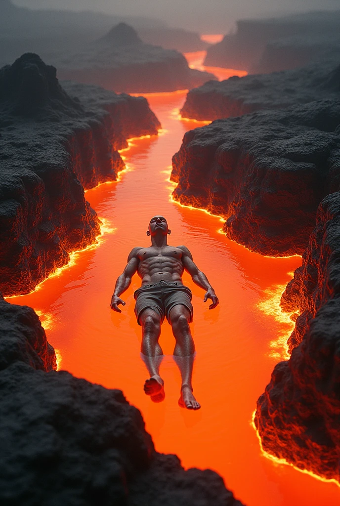 A person sinking into lava
