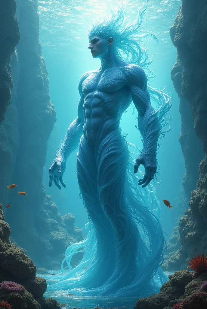 Top quality, Photorealistic, 16K, High Definition, Unity 16K wallpaper, high res, ultra sharp, masterpiece, ((masterpiece)), best quality, expressive eyes, perfect face, Super eyes, masterpiece, highly detailed exquisite character art, epic fantasy digital art style, detailed digital 3D fantasy art, ultra-realistic, male, male chubby slime body, slime male, (((natural light))) large slime, plumped pectorals, flat crotch, transparent skin, teal blushing, slimy skin, liquid slime male, white blushing, ((alpha male)), dominate, Neon ((Blue skin Slime Body)) soaked, liquid, tendrils, light blue sticky slime, thighs, Slime covered slime body, slime cloak, ((slime tentacles)), gay, yaoi, in a tentacle river, male slime man, slime bodybuilder, masculine, ((reflective skin)) ((glowing)) (((God Rays))), slimes, translucent skin, water drop, bubble,