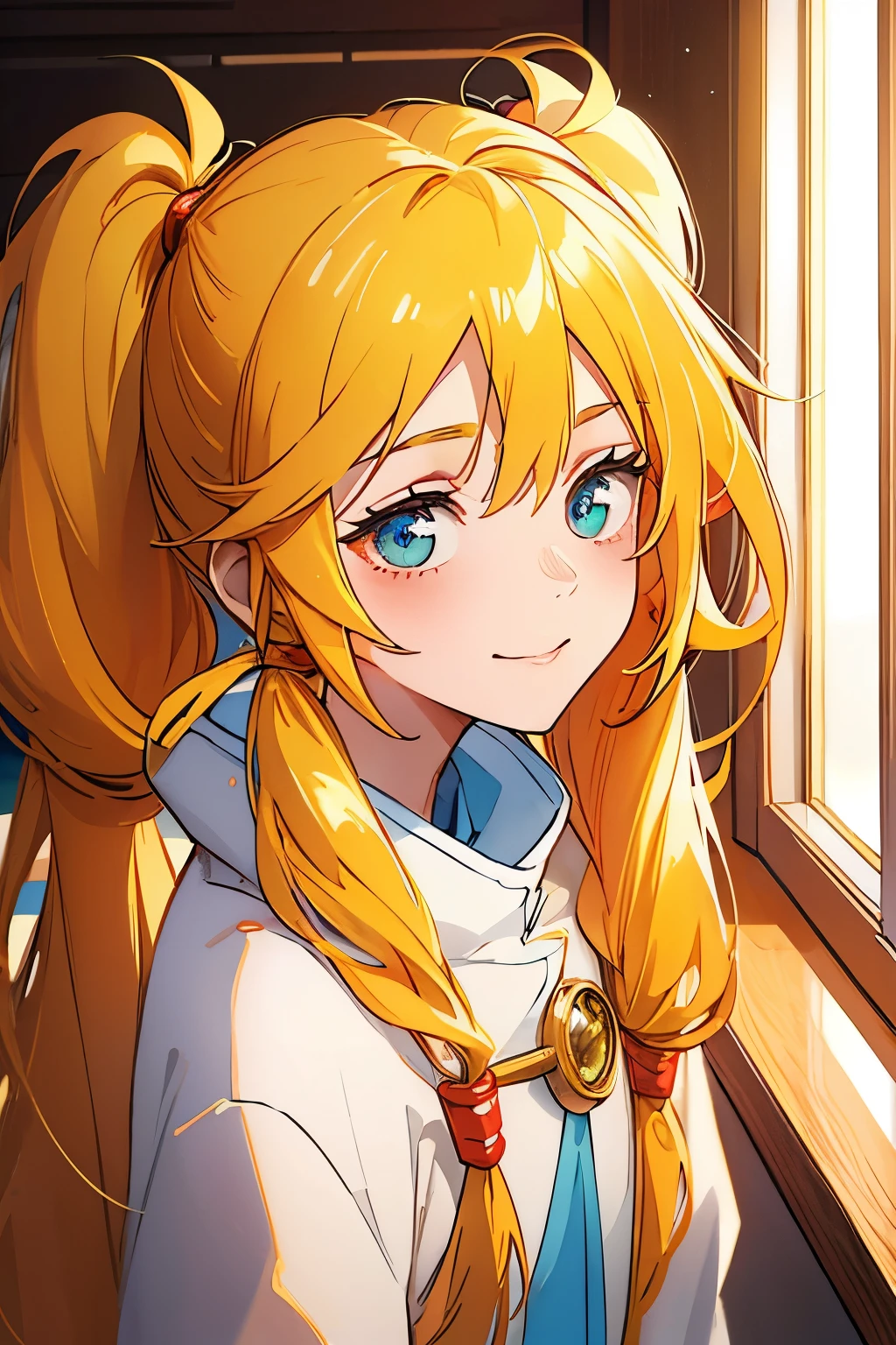 best quality, high quality,ulutra detailed,16k,line art,hard-edged,upper body,beautiful detailed eyes,deep detailed eyes,low twintails,long hair,curi inside hair,yellow hair,,Middle school students,doctor’s coat,low twintails,long hair,curi inside hair,yellow hair,smile,shy,beautiful detailed eyes,deep detailed eyes,no background,surrounded by many flower