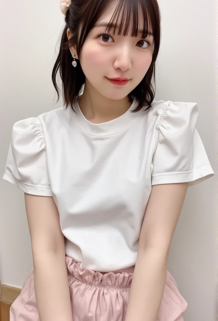 A hyper-realistic full-body image of a beautiful young Japanese woman, looking very much like Kasumi Arimura, standing against a gray background. She has long, straight dark hair and is wearing a sleeveless purple top and white pants. She is standing with her arms at her sides and looking directly at the camera with a calm and gentle expression. She is also wearing white shoes with black accents. The image should capture the facial features, hairstyle, and gentle expression characteristic of Kasumi Arimura. The style is photorealistic, with extremely high resolution and realistic details, making her appear very lifelike.