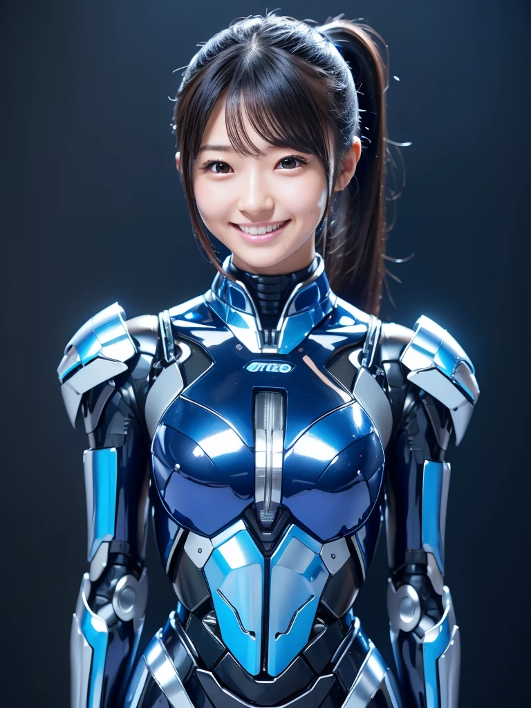 Highest quality，masterpiece，Ultra-high resolution, Very detailed, 8k，Beautiful 2 Japanese woman:1.5，Black Hair、 (Silver and blue robot suit, Plump, Slightly thicker)