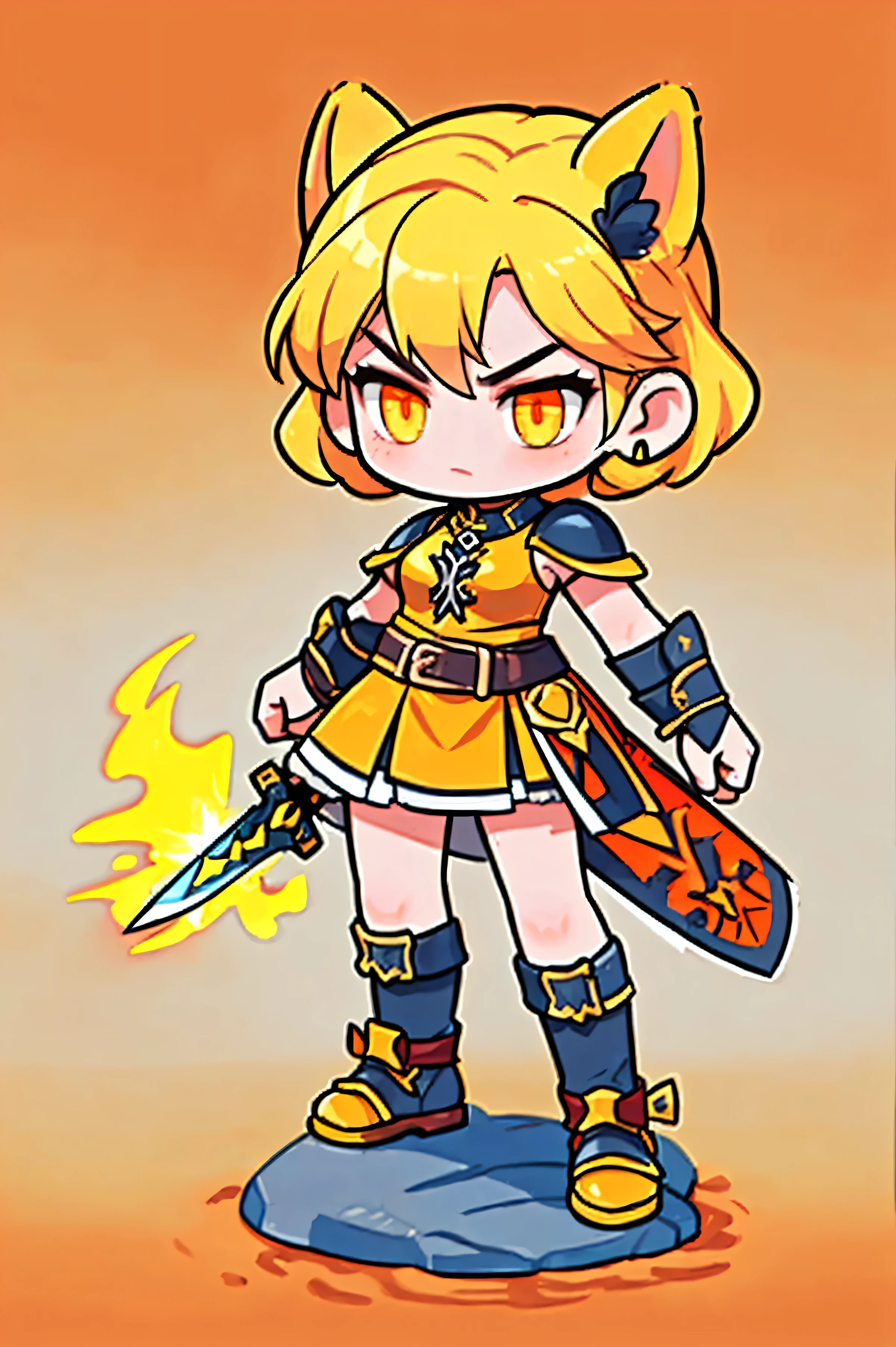 best quality, (chibi, super deformed, full body), strong warrior raises right hand to the sky in the arena