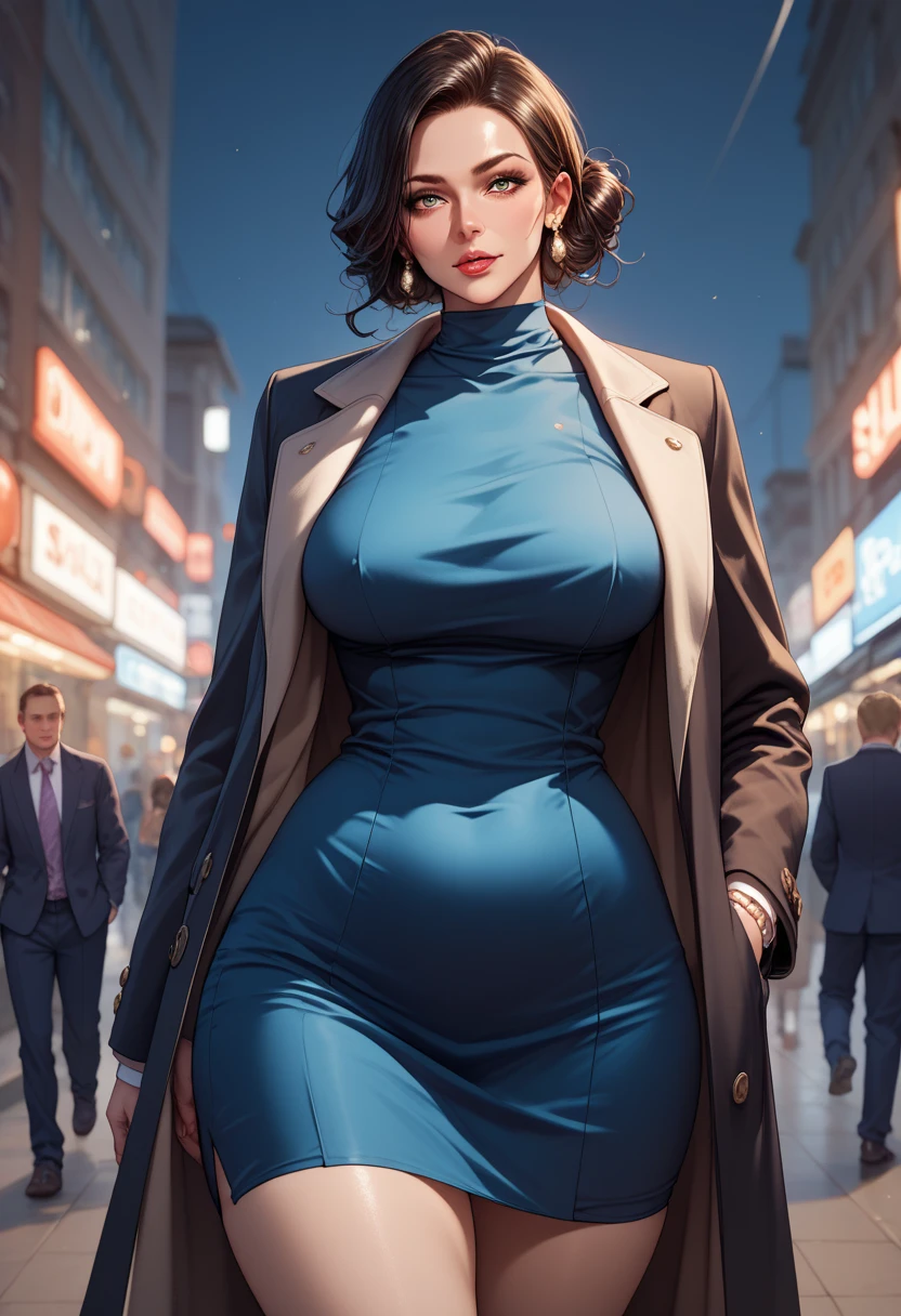 sexy milf, thigh hips, coat, suit dress, appron