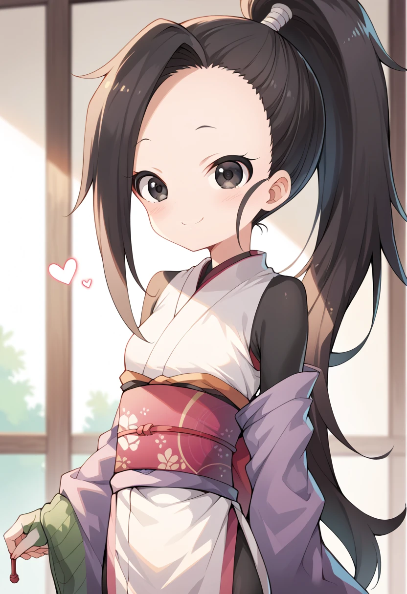 masterpiece,High resolution,Highest quality,8k
(Tsubaki - In the Heart of Kunoichi Tsubaki)
(Black Hair,ponytail,Big dark eyes,Small breasts,Skinny)
((kimono)) (smile)