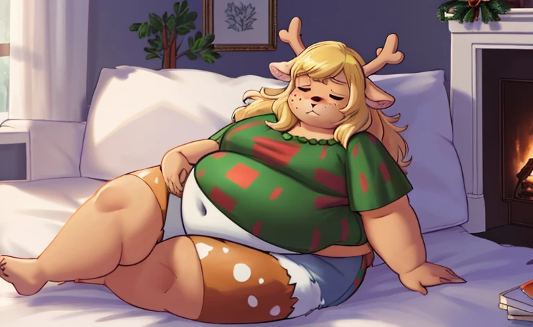 breathtaking oil painting, masterpiece, best quality, a morbidly obese anthro fox girl lyinig in crimson bed in a bedroom, ((impossibly obese)), fat obese, fox,, tail, large breasts, huge belly, wide hips, (fatfur), hyper fat, (enormous), (((obese))), blob, ((fat rolls, rolls,)), ((hyper obese)), furry, long hair, copper hair, wavy hair, , in bed, immobile, ((too fat to move)), (lying in bed), strechmarks, photorealistic oil painting, by charlie bowater, fine details, by wlop, trending on artstation, very detailed , very detailed,megafat, furry, fat, obese,fat_rolls, soft, obese, weight_gain, fattening, ((blue eyes)), seductive, orange fur, ((wearing red lingerie)), chocolate, chocolate stains, stuffed, eating chocolates