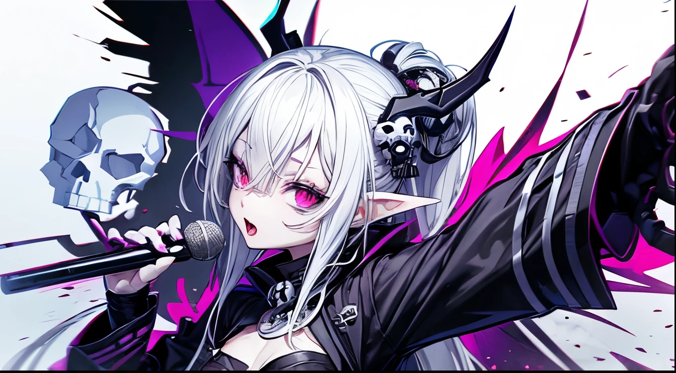 1boy, toned, cosmic powers, HD, masterpiece, vibrant, black boots, dead expression, masterpiece, high quality, best quality, ultra detailed, 1 boy, tall boy, incubus, no underwear, short hair, silver hair, hot pink eyes, pale skin, tongue sticking out, long tongue, anguish, heart-shaped eyes, heart-shaped pupils, fine detailed eyes, unusual shape, ((lots of piercings)), Goth boy, (fishnet stockings, gothic print:1.25) boy in a black and white outfit, boy wearing a Gothic outfit, large boots, high heel, boy wearing a black leather garterbelt and (multiple leather straps, multiple iron chains attached to rings:1.125), shorts, ((devil wings, tail and horns)), highly detailed fine art, (finely detailed beautiful eyes and detailed face), delicate depiction of facial features, detailed metal jewelry, dramatic composition, cinematic lighting