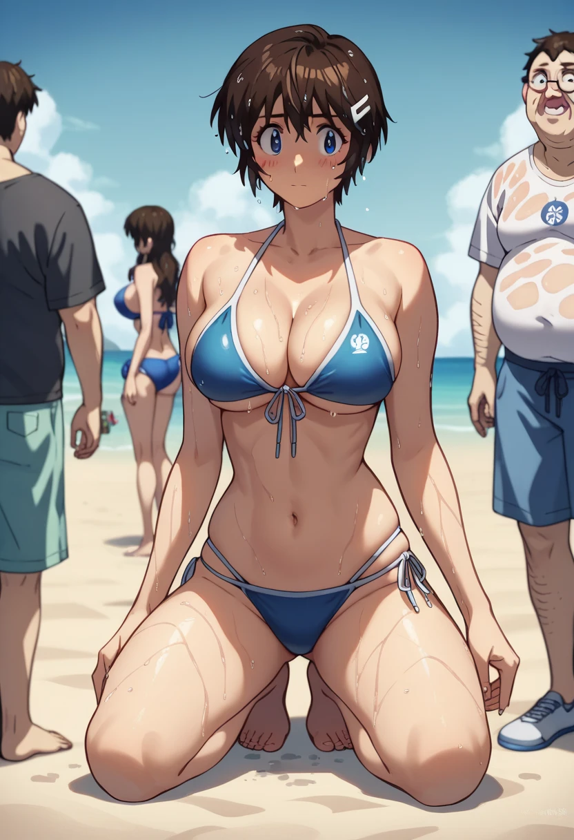 Shimizu_Kaoru 清水 Kaoru Major S5 OVA
Clip Skip: 2

default: 1 girl,Shimizu_Kaoru, Shorthair, brown hair, blue eyes, Big Breasts

メジャー ,  but 、 The images are much harder to find than I thought.

Big Breasts 　Beach　bikini　Displeased　blush　　　Rear View　nsfw.
　 wet .　　 Full Body View 　 middle-aged fat old man:(Harassment、Look at the chest、)