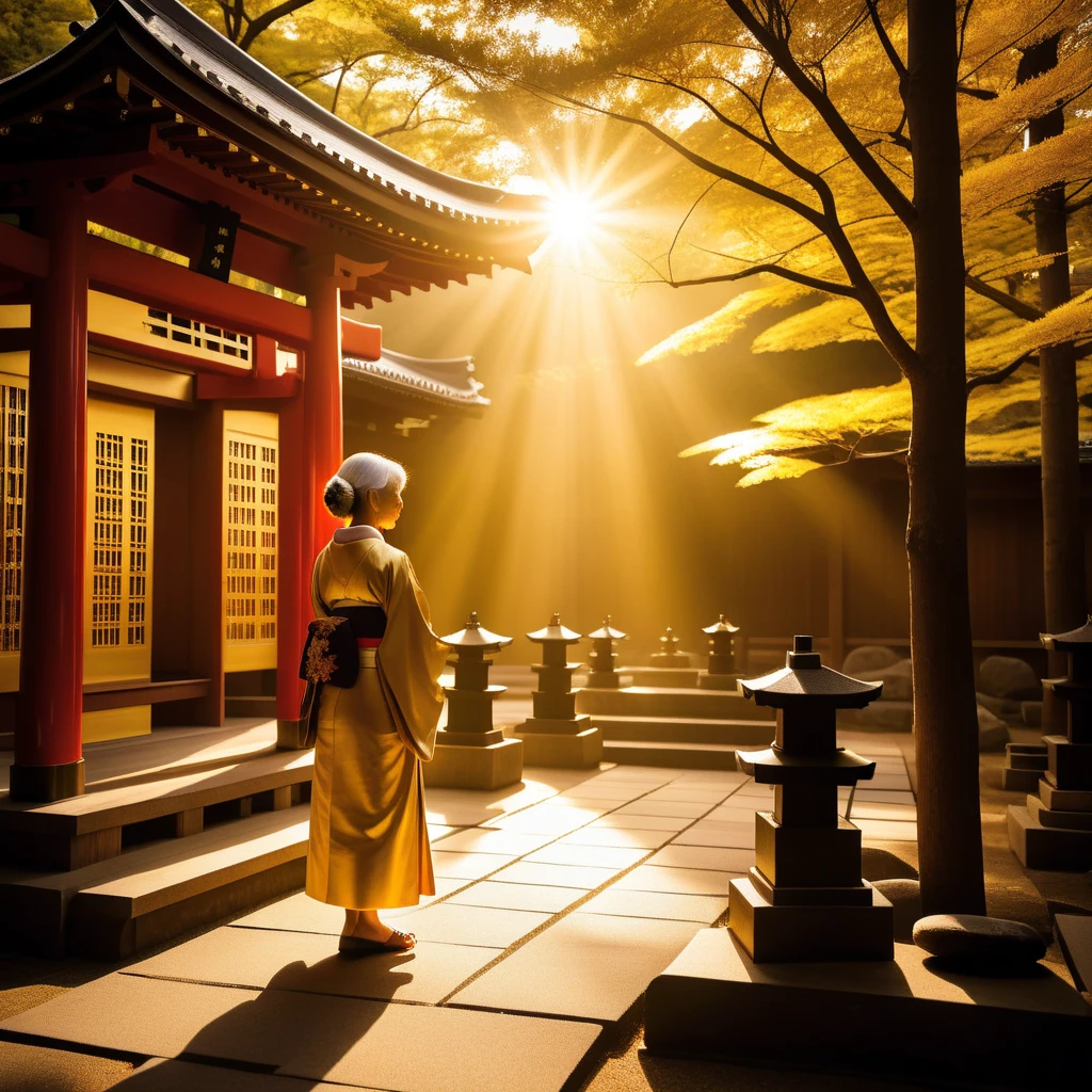 Japanese Shrines　dazzling golden light　Increased financial luck　 grandma