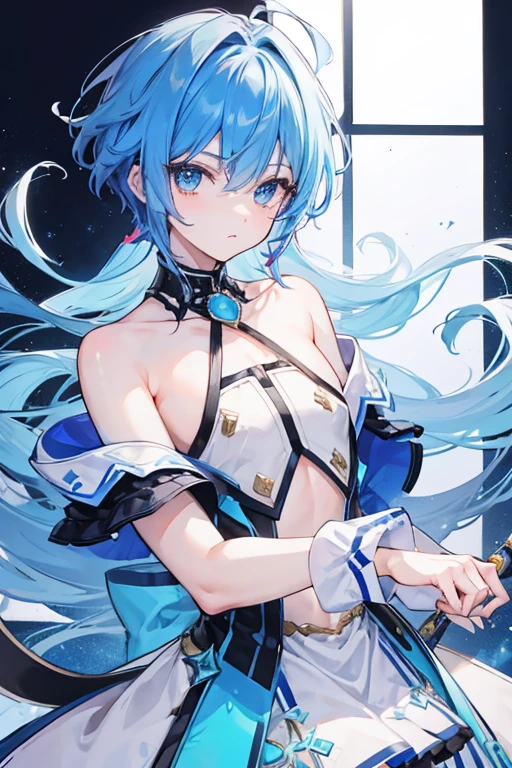 (masterpiece), (best quality), (ultra detailed),(disheveled hair),(illustration), (1girl), (Fashionable clothing), standing, Fashion model, looking at viewer, (interview), (simple background),beautiful detailed eyes, delicate beautiful face, Floating,(high saturation),(colorful splashes),colorful bubble,(shining), focus on face, ponytail, kamisato ayaka, light blue hair, bangs, hair ring, floating flowers, floating hairs, (shining), best lighting, best shadow,