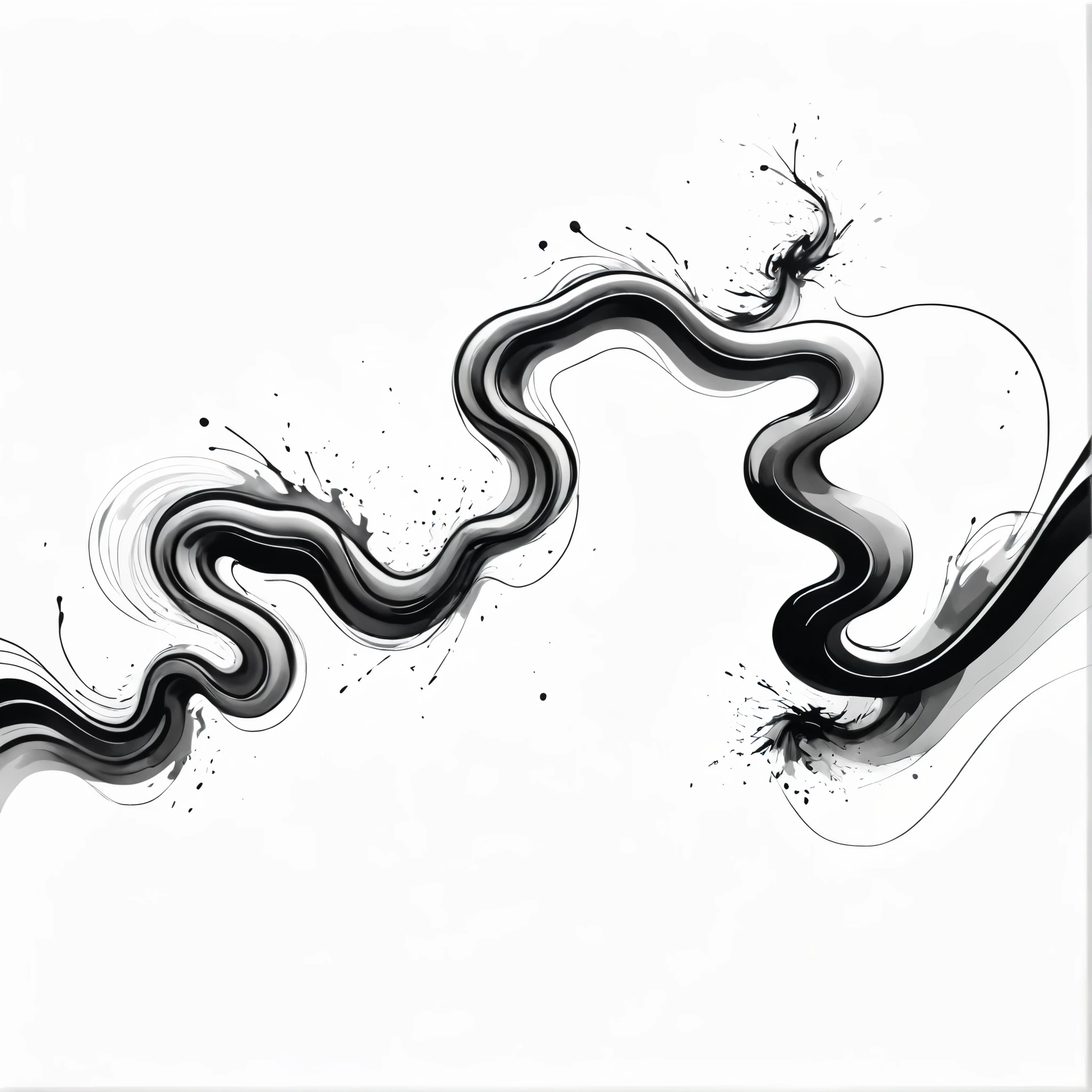  Dynamic Snake ，Abstract Art，Pop Art， Gilt Colors ， streamers ， A black and white photograph of a chain with letters, Black ink on white background, stylized liquid smoke twisting,  Draw with single line , Gesture Line , liquid smoke twisting,  Sketch Lines and Brushstrokes , 用微软画图绘制,  Flowing Brushstrokes ,   Generating Line Art ,  thick vector line art , thick line ink, Bold Line Art