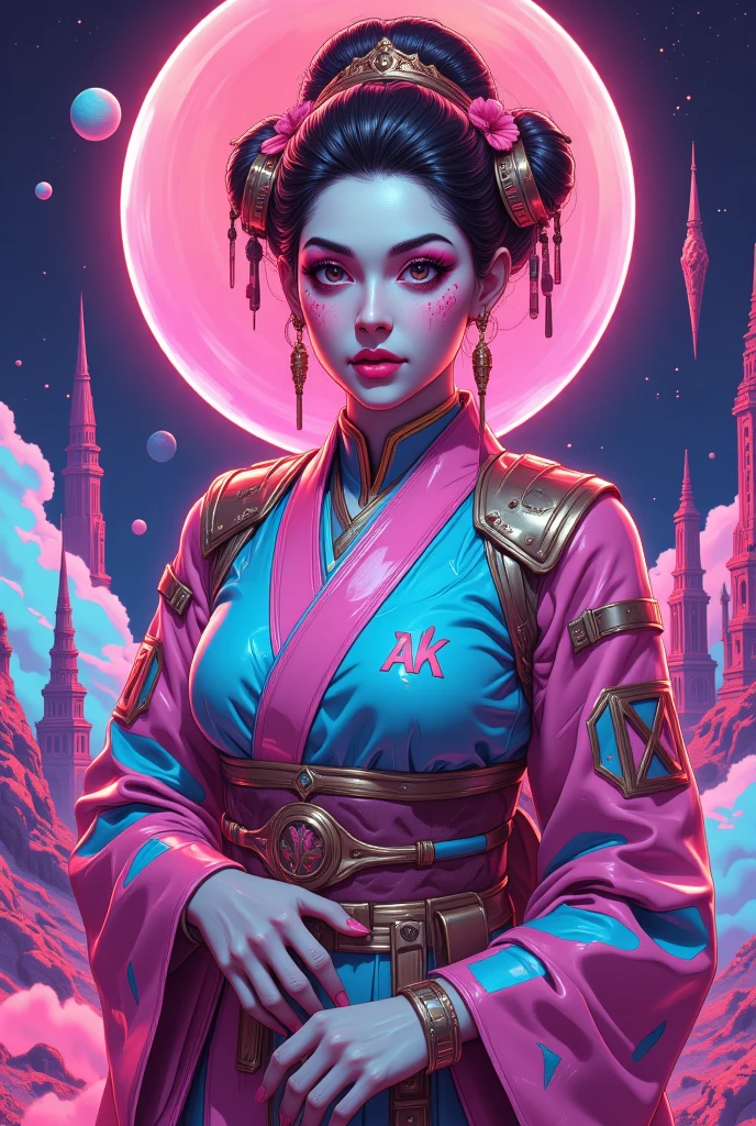 Pop Art Geisha, Artificial Intelligence Girl, Sophie, Alien Chieftan, Octane Render, realistic, victor nizovtsev, Feminist art