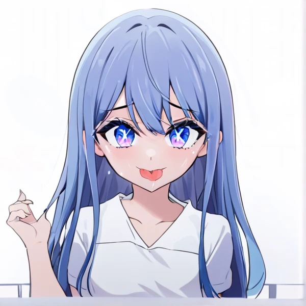  anime girl  with blue hair and blue eyes making a face,   anime mode art style , Cute girl anime visuals,  ahegao,  ahegao face, Tsuaii, cute  anime girl ,  marin kitagawa fanart , ( anime girl ), ,  Created by Animation Painter Studio, shirabii,  cute anime face , Iwakura Line , young  anime girl 