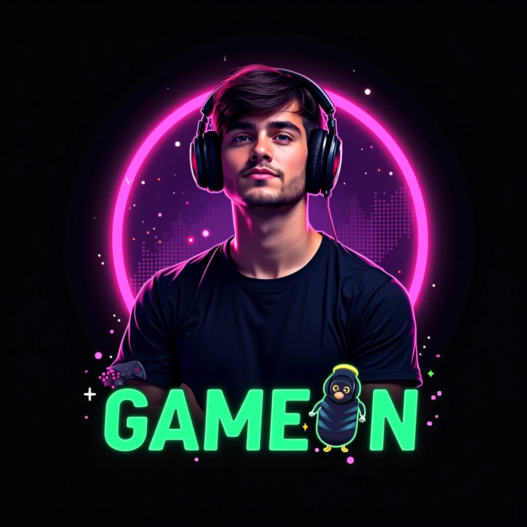 A anime type grey-black background with a glowing gradient text of Tasalli Gamer and a front view Anime type handsome male killer smiling attitude character sitting on white Lamborghini, wiering a black t-shirt, name on t-shirt was Monu Kumar and character have glowing yellow wings