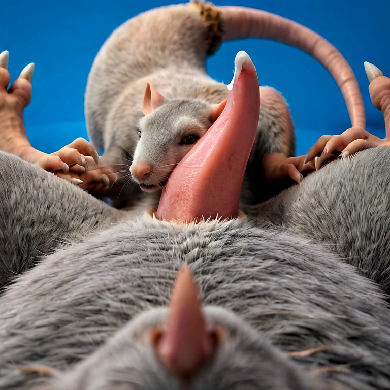 (good quality), ((((duo, feral rat, gray fur)))), ((((((rat tail, duo, pov, anal, size difference, lying on back, cum, hyper tapering penis)))))), ((((((((blank blue background))))))))
