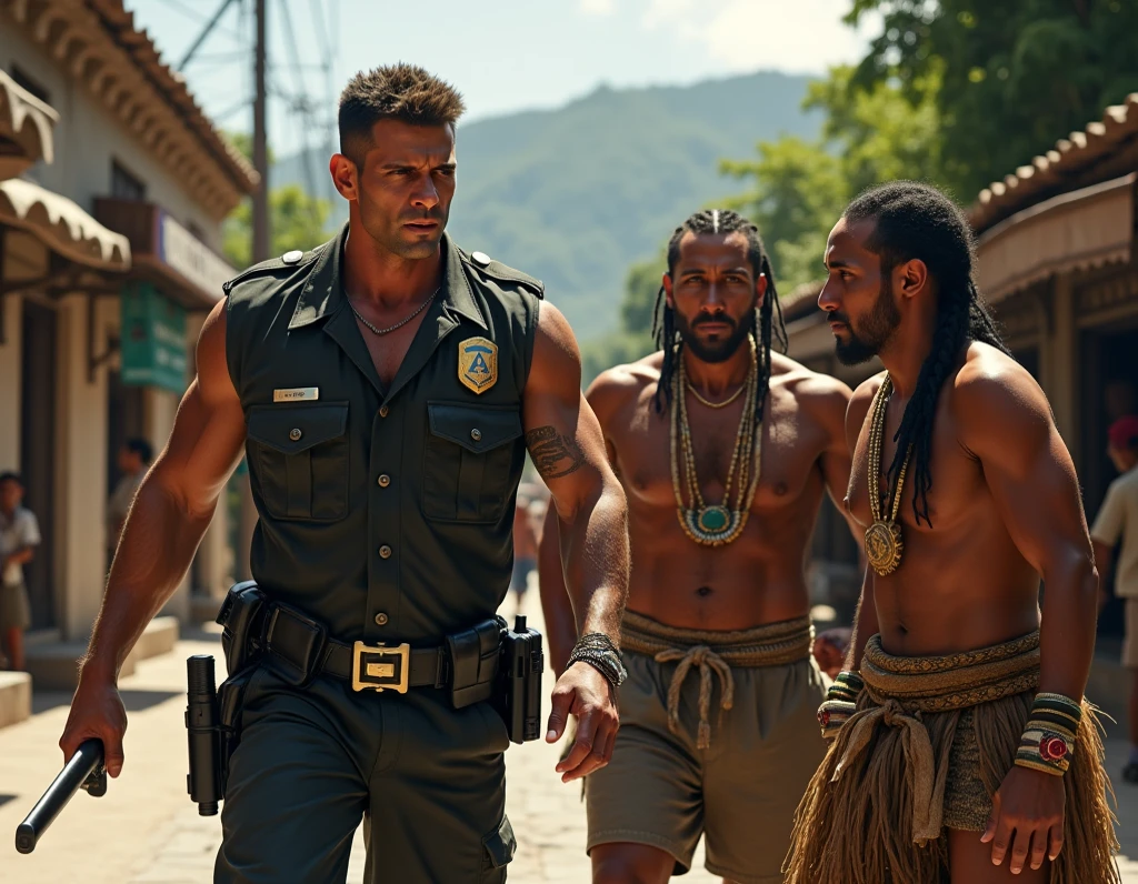 Male, latino, black hair, naked, wearing white loincloth, aztec temple, jungle, crowded background, surrounded by aztec warirors, tan skinned, aztec assasins, aztec warriors wearing thongs, traditional aztec vibes, ancient aztec tribe, jungle background