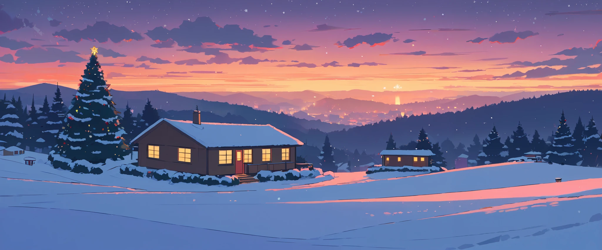Christmas vibes ultrawide ,cozy ,lofi ,landscape