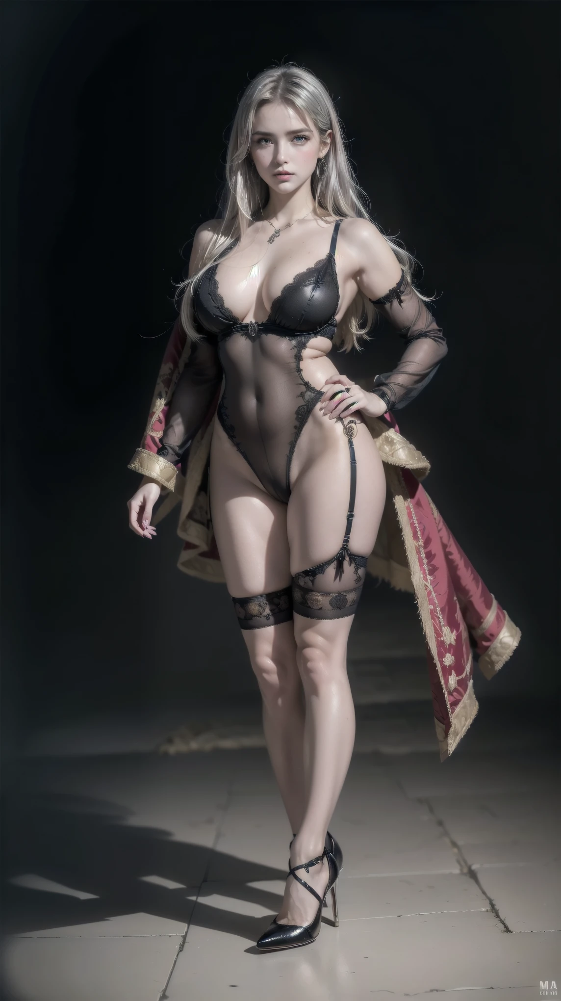 ((fundo simples)) corpo inteiro de uma mulher em um vestido com véu, USANDO UM ÓCULOS ESCUROS ESTILO RAY-BAN , Pés juntos, standing Pés juntos, botas militares, bela donzela fantasia escrava guerreira, belo retrato de arte fantástica, Arte vitoriana de fantasia, arte de fantasia medieval, linda e elegante rainha Roxxane, retrato da rainha da luz, arte retrato de fantasia,  arte de fantasia gótica , uma bela imperatriz de fantasia, mãos na cintura,  pose，one piece body lingerie, legs, a lot of dark jewelry：1 emma watson）， true masterpiece， best quality， RAW photography， realisticlying， cute face，(long flowing blond hair), Incredibly Ridiculous res， Beautiful beauty， ear studs， (Long silver hair，jewelry, (Black lace-trimmed stockings)，(highheels)，depth of fields， A high resolution， ultra - detailed， filigree， RAWE is very detailed， very detailed eyes and faces， Sharp pupils， realistic pupil， tack sharp focus， cinematic lighting，full bodyesbian，Bigboobs，long legs，Look from the front，inside a dark gothic stone castle，dynamicposes, PERSEPHONE, PERSEPHONE, persefone, (SFW:1.5),  (full body:1.8), (upper body up:0.3), (hyper realistic:1.4), (realistic:1.3), (best quality real texture skin), Detailed eyes, detailed face,[long hair hair]:1.8), (full body:1.8), (upper body up:0.3), (hyper realistic:1.4), (realistic:1.3), (best quality real texture skin), Detailed eyes, detailed face, PERSEPHONE, persephone, (SFW:1.5) Hyperrealistic