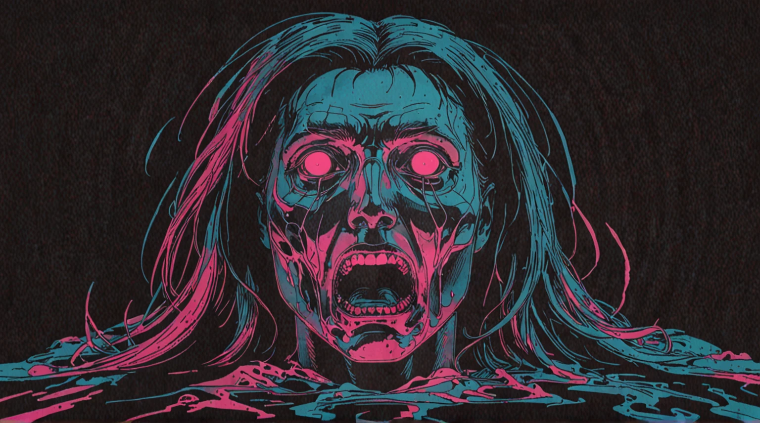 heavy metal art, Scary psycho killer monster, 80s scary horror illustration with no text, Mk ultra, iron maiden, 80s Illustration of futuristic heavymetal band, monster, cybernetic prison,, sharp focus, volumetric lighting., rim lighting, two tone lighting, dimly lit, low key
