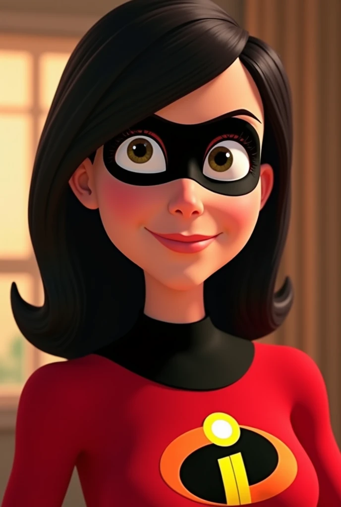 score_9, score_8_up, score_7_up, score_6_up, score_5_up, score_4_up, BREAK, source_cartoon, source_3d, 1girl, violetparr, mask, long hair, black hair, purple eyes, bodysuit, gloves, smile, upper body, looking at viewer, simple background <lora:VioletParrXL:1>