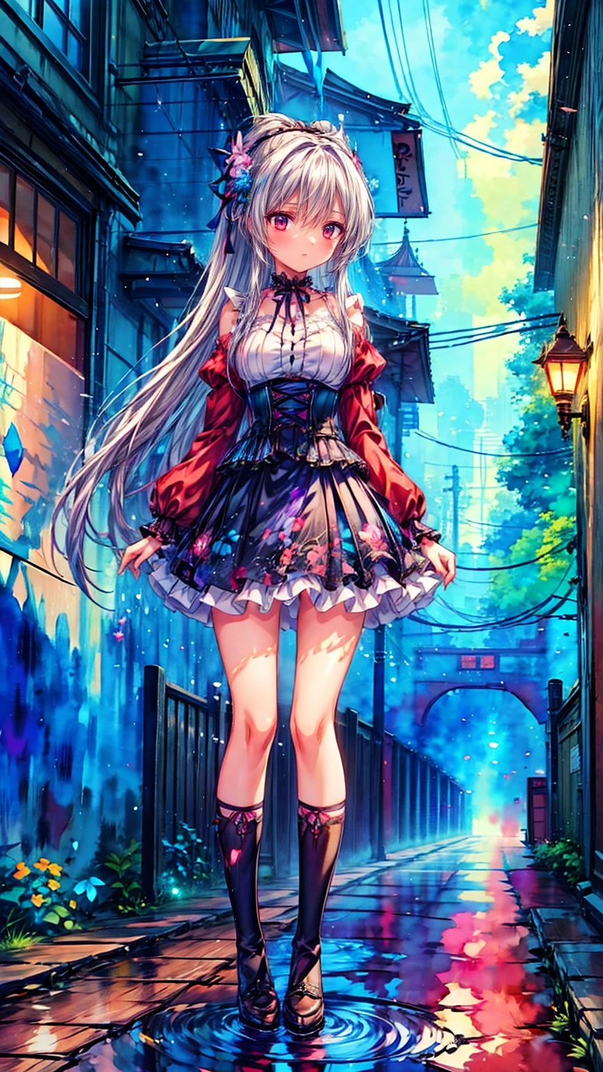 (((nsfw)))、 (((watercolor))), (((gothic))),      tree々Woman standing on a street surrounded by   、 A fascinating scene  ,    Decorate with a hair ornament   、     The pose is medium length    ,       Straight silver hair ..。.。Super mini skirt with frills, 's expression is natural ,  calm expression .      wear a frilly sleeve miniskirt and  、  a tight corset   ....、&#39;      The overall effect is 、 a fusion of elegance and fantasy      。,        creates a dreamy romantic atmosphere        .   she&#39;  The outfit is a dress and boots    ,    Back posture   、         is lifting her skirt with both hands        。   I&#39; wearing white panties   。    camel toe    、  &#39;Turn slightly to the side,    Back posture   、    exudes a sense of contemplation and contemplation    . The background is vivid,         Fall leaves and intricate designs        ,      A young woman standing in a row of fallen autumn leaves    .       an off-the-shoulder white dress is nice      {x}     gently shines in natural light    ...., The delicate details of the costume、 x} A young woman standing  .         wears delicate shoes        ....,  invite the audience to a world of dreams . 

   秋の葉Woman standing on a street surrounded by    、 Of posture , (((watercolor))),        beautiful animated art The anime       ,        beautiful animated art The anime       work, Kschat Krentz Key Art Feminine,  Gway's       , Anime Art Nouveau,       Detailed key animation art  , Full body anime illustration, Digital art on pixiv,          Beautiful fantasy anime         