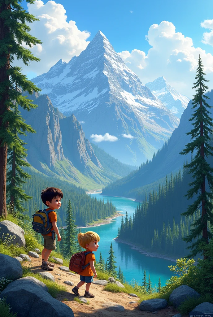 Group of boy enjoy life in a mountain