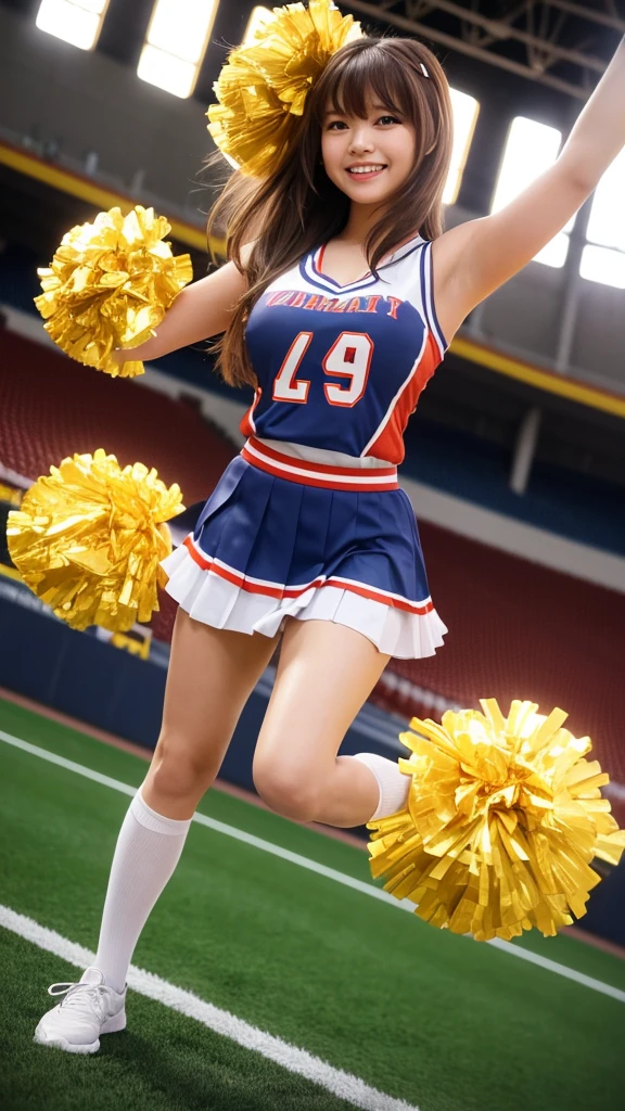 Full body photo, 1woman, perfect thick body, small breast, cheerleader outfit, slutty