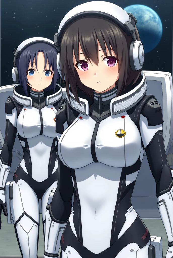 (high quality,Very detailed:1.37, High resolution), Woman, (mature:2.0), (Sakaki Yumiko:2.5), (very long hair:1.5), (dark purple hair:1.5), purple eyes, large breasts, military uniform, pants, (wetting herself:1.5), standing, (arms crossed:1.5), (embarrassed:1.5), (humiliation:1.5), (constricted pupils:1.5), (sweating:1.5), shaking, (trembling:1.5), (blushing:1.5), Meticulous details, (extremely detailed eys:1.37), space station, interior, science fiction, futuristic