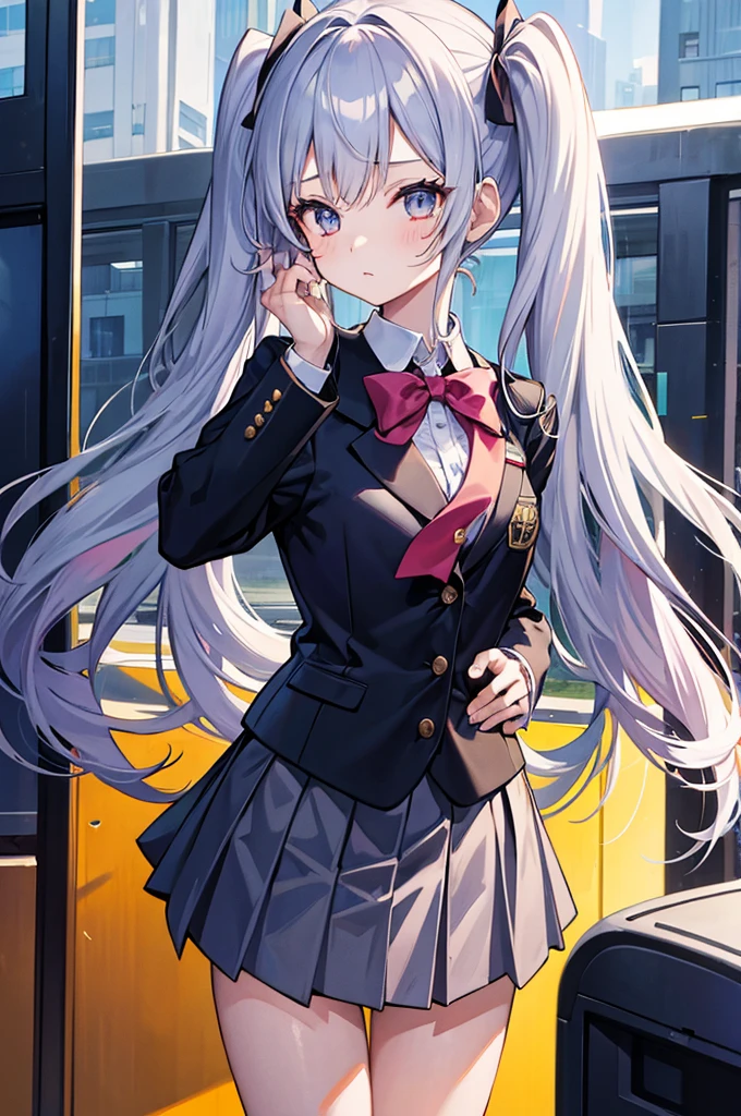 master piece,best quality,score_9, score_8_up, score_7_up,source_anime,BREAK, 1girl, ,silver long hair,twintails,tsurime,school uniform blazer,,
small breasts
