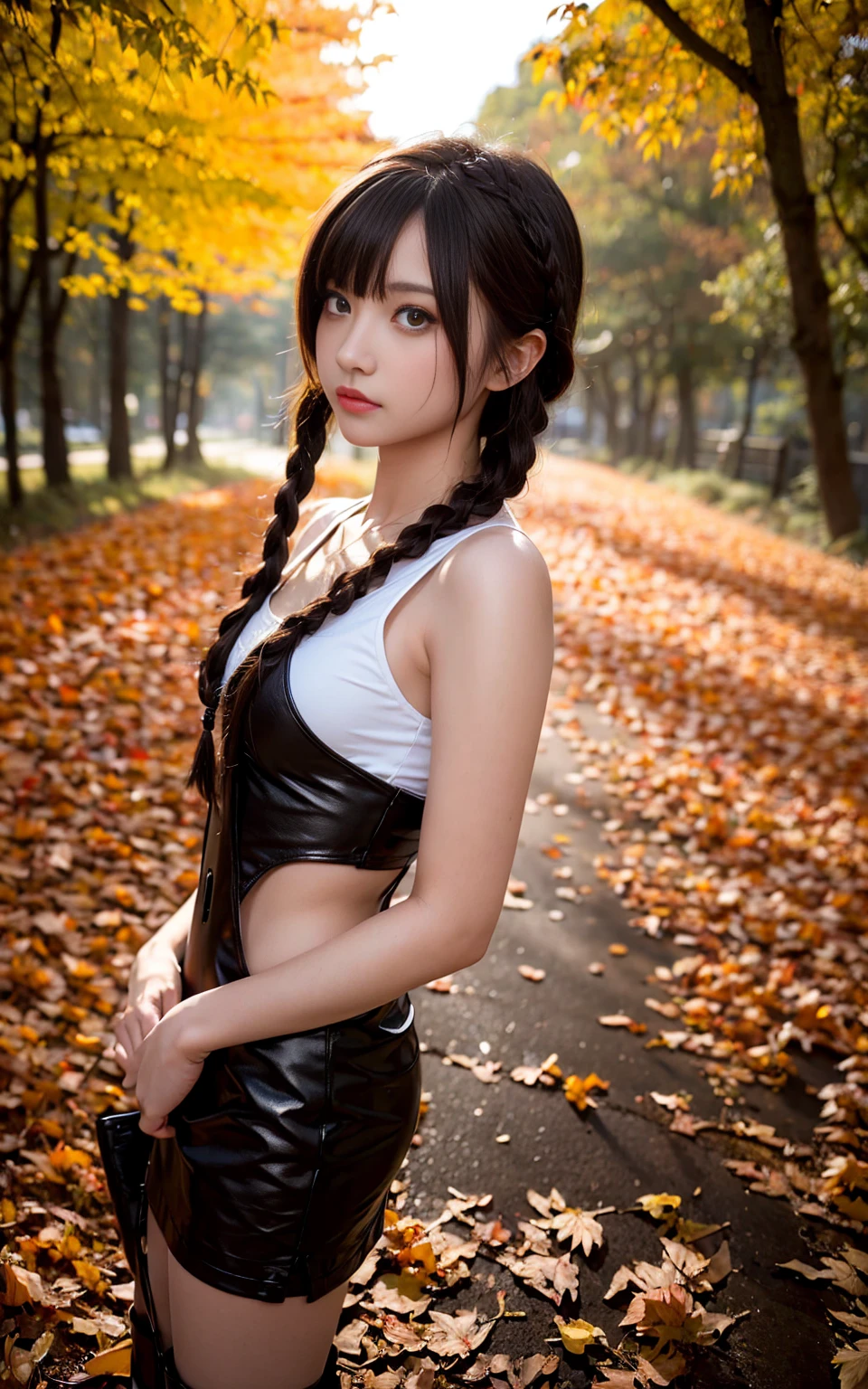 (a detailed portrait RAW photo of a gorgeous beautiful ((German)) , realistic, solo, front view, POV, looking in camera, intense stare, (masterpiece),(photorealistic:1.3), nfsw, ultra-detailed, (high detailed skin:1.2),(best quality:1.0), (ultra highres:1.0), fit, back light, choker, slim, choker, beautiful, Wearing a stylish body fitting leather fantasy clothes, brown loincloth, fantasy archer, shoulder length hair, bangs, Accessorized with leather armband and holding a bow, Posing while pulling on a bow, she is an archer, bow and arrow, looking off into the distance, Captured from an above view angle, The scene set in a dark forest at night. Best quality, 4k, Masterpiece :1.3), pretty woman, 1girl, (breasts, attractive body :1.2), abs :1.1, red brown hair: 1.1, (rainy wet, wet from rain, wet body :1.2), (wet hair), ultra-detailed face, detailed lips, mouth closed, red lipstick, detailed eyes, green eyes, double eyelid, high leather boots, garter over right thigh