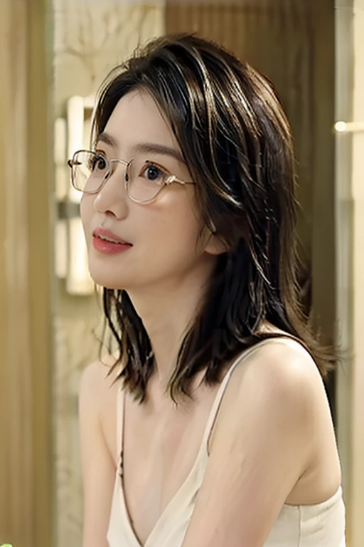 ((Beautiful woman,Full nude body shot,Long Hair,Simple Background)),((Glasses、))