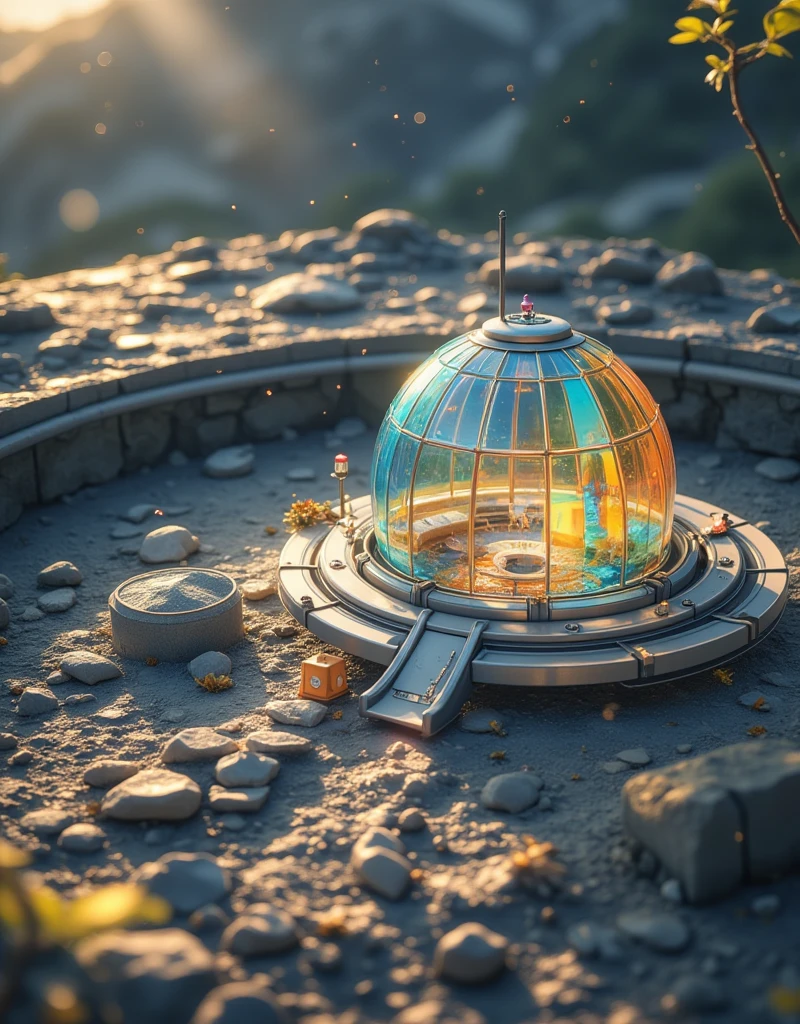 (masterpiece:1.2,  is of the best quality,  Ultra High Resolution ,  very detailed , Best Illustration),8K,wallpaper,Moon Base,(月面クレーターの中に建てられたMoon Base:2.0),(  is a hemispherical transparent barrier that looks like colored glass connected together to cover the entire crater:2.0),( Isometric 3D illustration :2.0), Stylish,(  rainbow color  :2.0),(  bright colors :2.0)